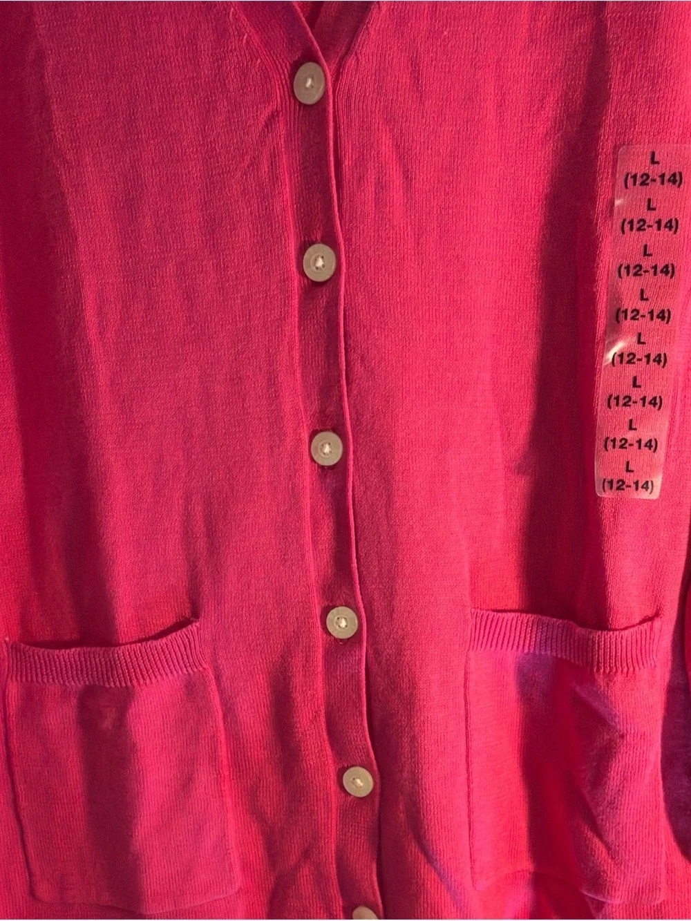 Ralph Lauren Hot Pink Ruffle-Hem V-Neck Cardigan Girls Size Large 12/14